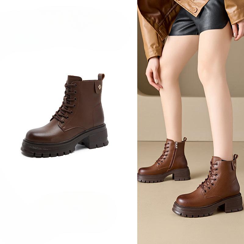 Thick-soled Shoes High-heeled Boots Versatile Summer Boots for Women Round-toed Ankle Boots and Chunk-heeled Boots