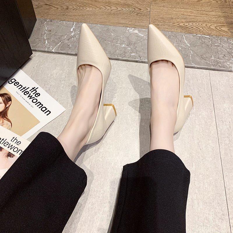 Pointed High Heels 2024 New Fashion  Chunky Heel Shallow Women Shoes Temperament Versatile Work Shoes Red Wedding Shoes pumps