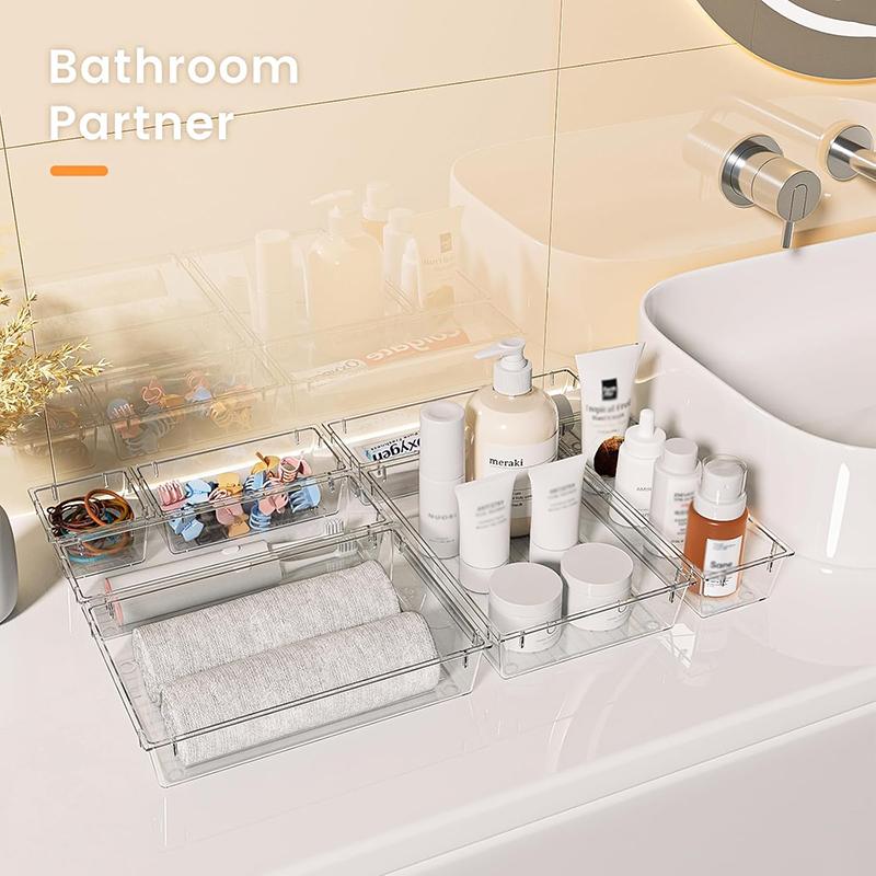 Transparent Plastic Partitioned Tray Drawer Storage Box Suitable for Cosmetics Skincare Jewelry and Office Supplies