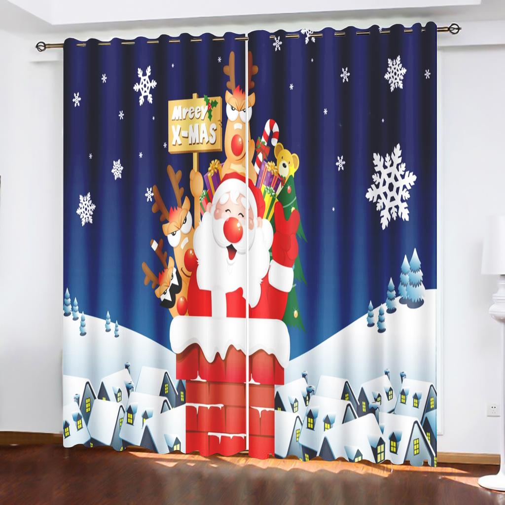 Christmas Santa Claus Suitable Home Decor Living Room Bedroom Blackout Curtains  Balcony Screen Cartoon Cute Perforated