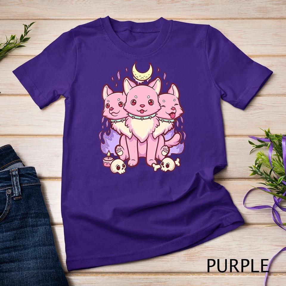 Kawaii Pastel Goth Cute Creepy 3 Headed Dog Unisex T-shirt 7 4XL