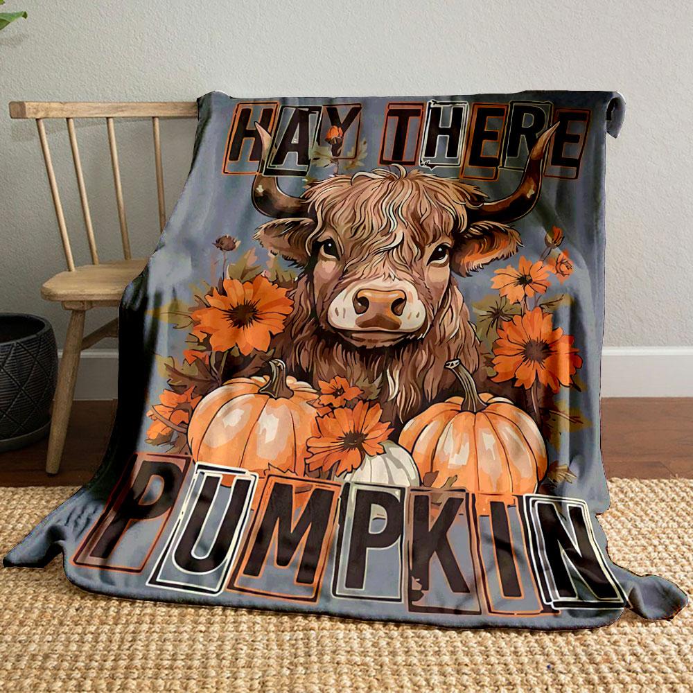 

Highland Cow Pumpkin Floral Blanket bedroom Blanket for Livingroom Couch lunch break Soft throw for Friend s festival Gift 80cm x 120cm