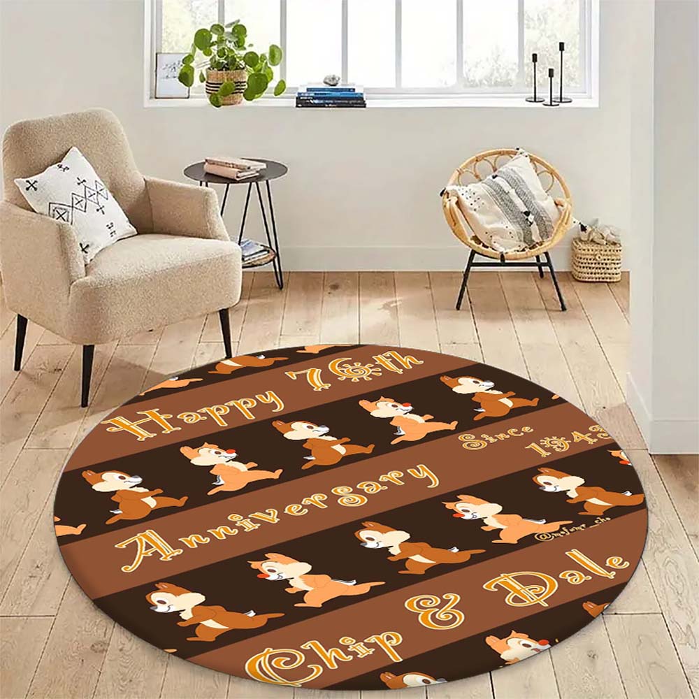 Mielas Chip 'n' Dale paveikslėlio apvalus grindų kilimėlis, namų kilimo dekoracija, animacinis sveikinimo durų kilimėlis, neslystantis ir atsparus dėmėms.