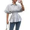 Spring Summer Women's Fashion Striped Shirt Casual Versatile Blouse Top European American Cross-Border