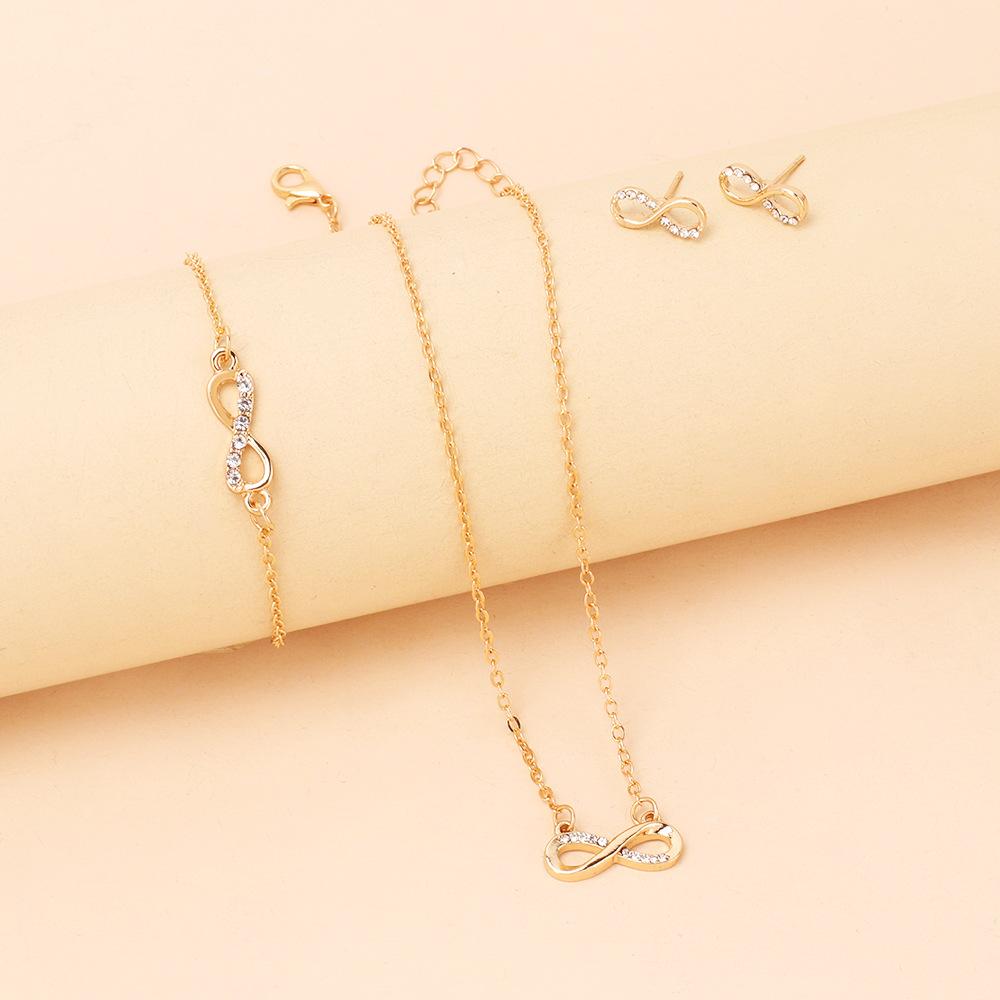 Cold Wind Same 8-character Necklace Bracelet Earrings Combination Set, Fashion Temperament Design Sense Rhinestone Jewelry