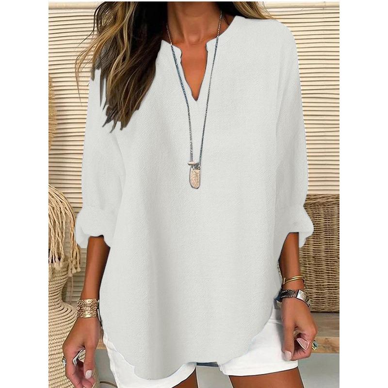 JPNTKY Women's Fashion Casual Solid Color Print V-Neck Long Sleeve Blouses & Shirts