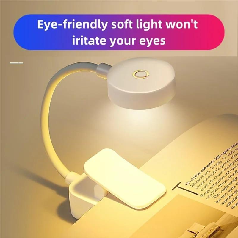 Tragbare LED Clip Buchlampe Mini Tischlampe 3 Farben 360° Klappbar Typ-C Wiederaufladbar Augenschonendes Nachtlicht Studentenzimmer Lesen