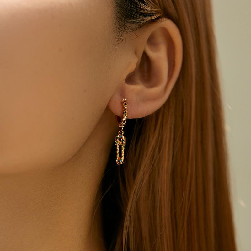 K Gold Plated Colored Zircon Paperclip Pendant Fashion Earrings For Women