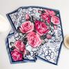 Summer new rose printing silk scarf simulation silk 71cm square scarf simple scarf sun protection professional scarf women