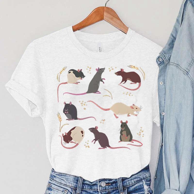 Summer Round Neck 3D Rat Pattern Print Top Fashionable Casual Short Sleeved Women's T-shirts