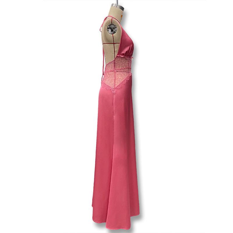European Style 2025 Summer Women's Deep V Lace-Up Backless See-Through Slim Fit Dress