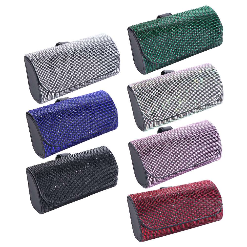 Rhinestone Sun Visor Glasses Case Bling Sunglasses Storage Box Car Eyeglasses Holder  Driving