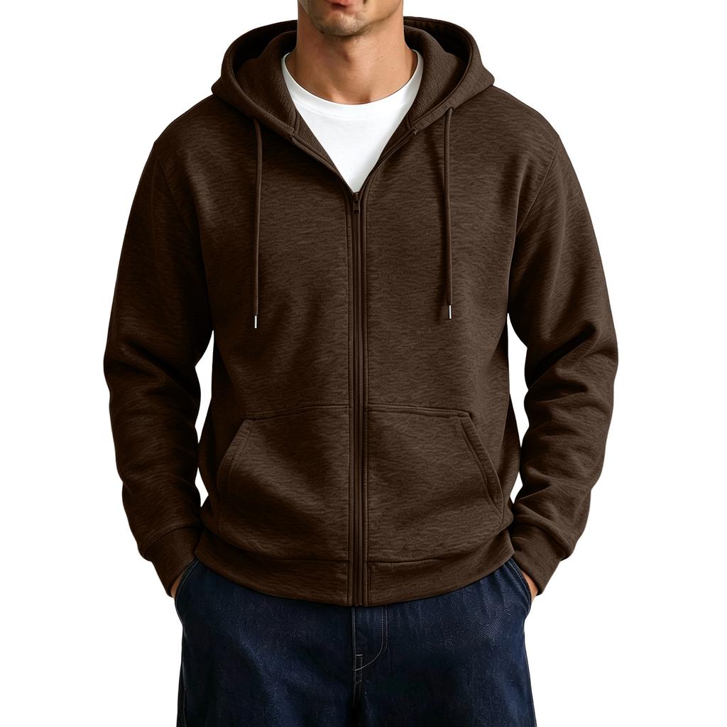Men's Zip-Up Hoodie Jacket with Large Pockets Color Casual