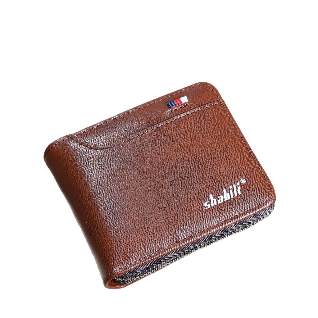 Schoolbag European and American men's short wallet business youth zipper wallet oil wax leather large capacity wholesale wallet change