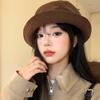 Korea 2025 A/W Coffee Color Japanese Style Women's Fisherman Fedora Hat for Large Heads, Slimming Effect, Rich Girl Style