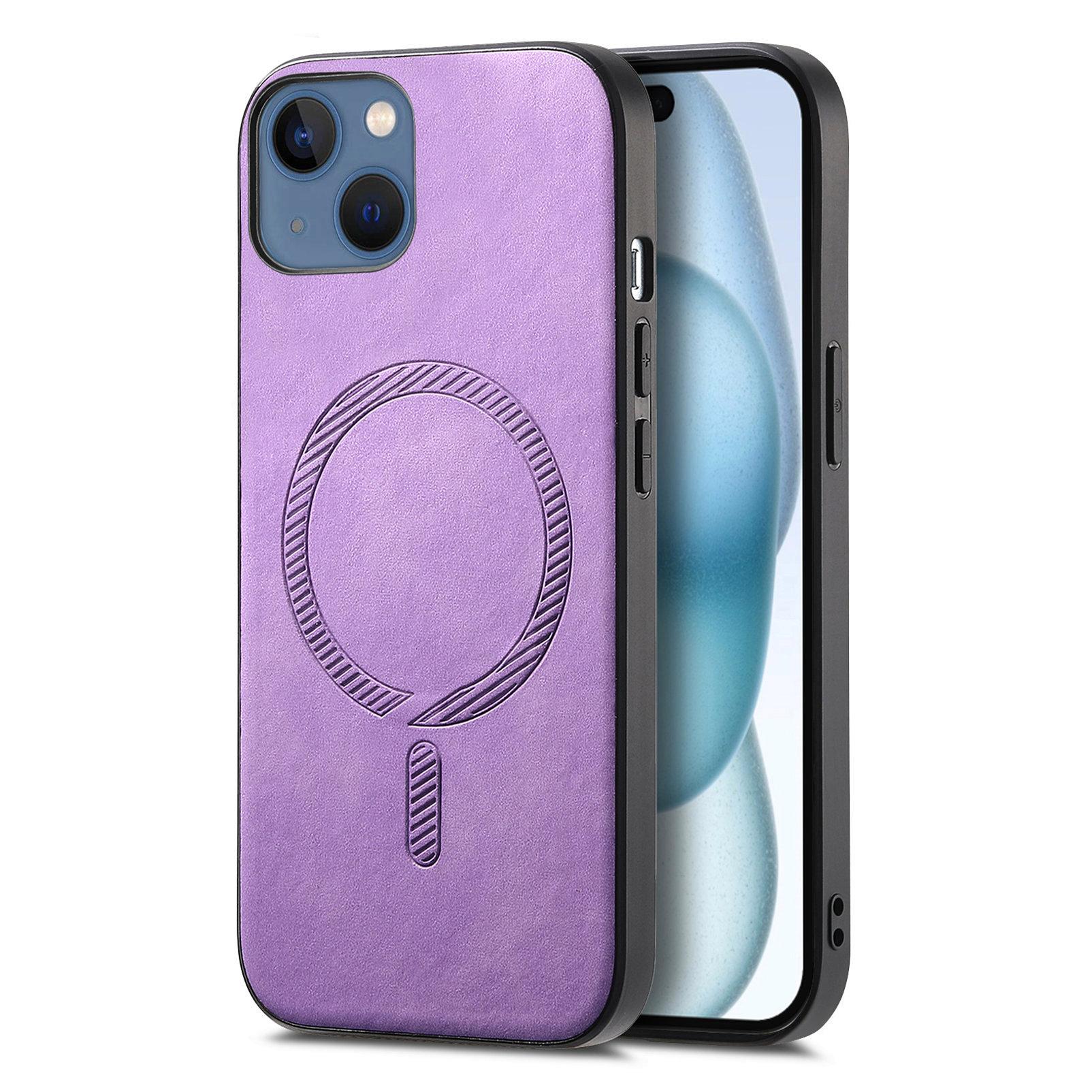 

For iPhone 15 Plus Leather Back Case Compatible with MagSafe Skin-touch Phone Cover Purple