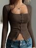 Women's Knitwear Top - Square Neck, Long Sleeve, Buttoned: Perfect for Autumn/Winter Y2K Style