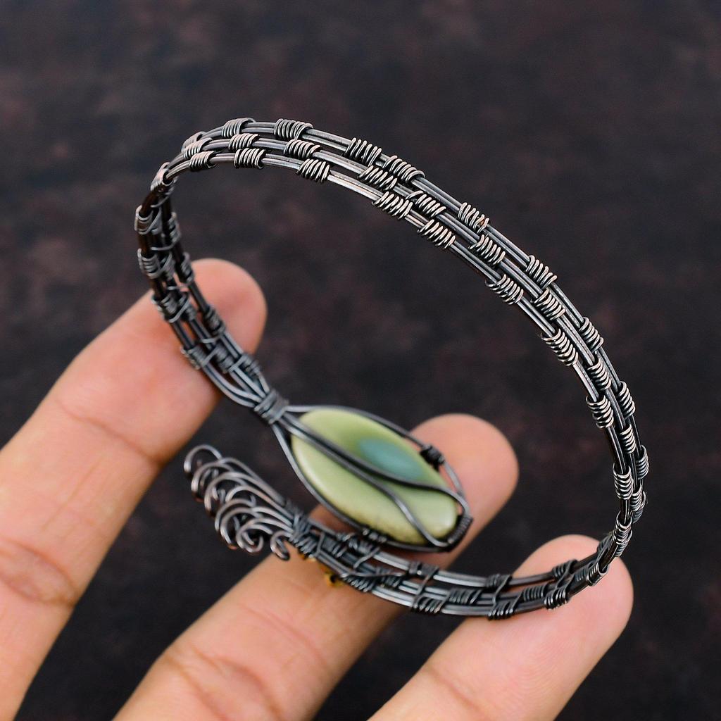 Kaiserjaspis Armreif Kupferdraht umwickelt Armspange Verstellbarer Armreif Edelstein Armreif Handgemachte Armspange Kupferschmuck zum Geschenk