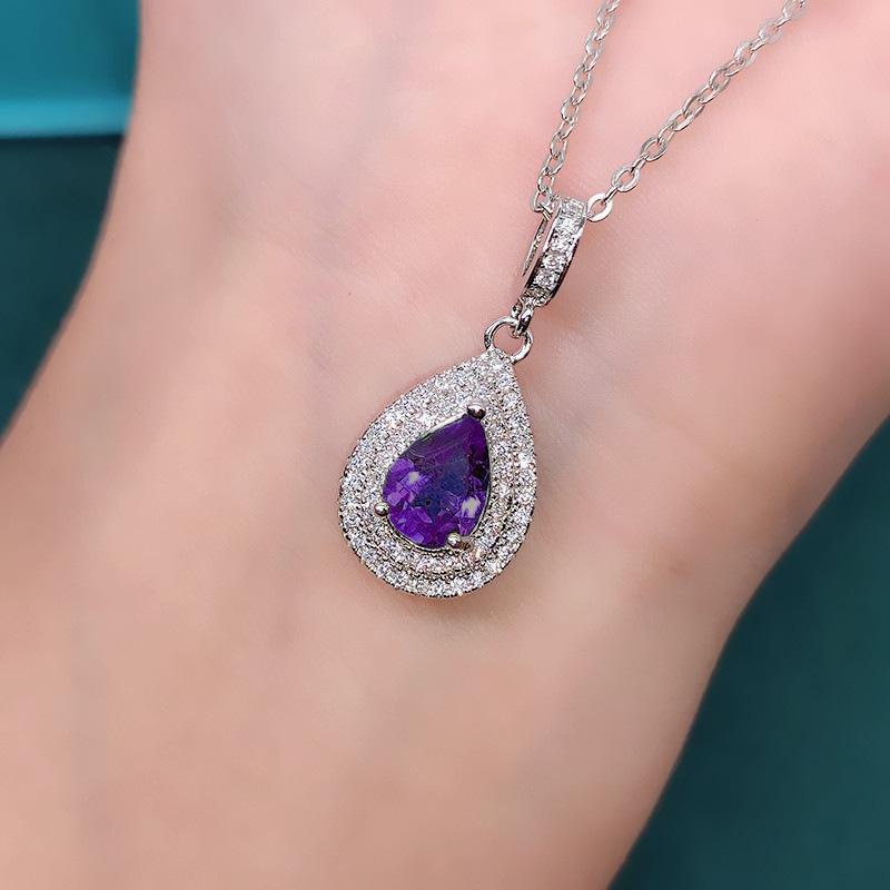 Fashionable Water Droplet Pendant Necklace Collarbone Chain, Available In Multiple Colors, Pear Shaped Cut Synthetic Zircon, Elegant Jewelry