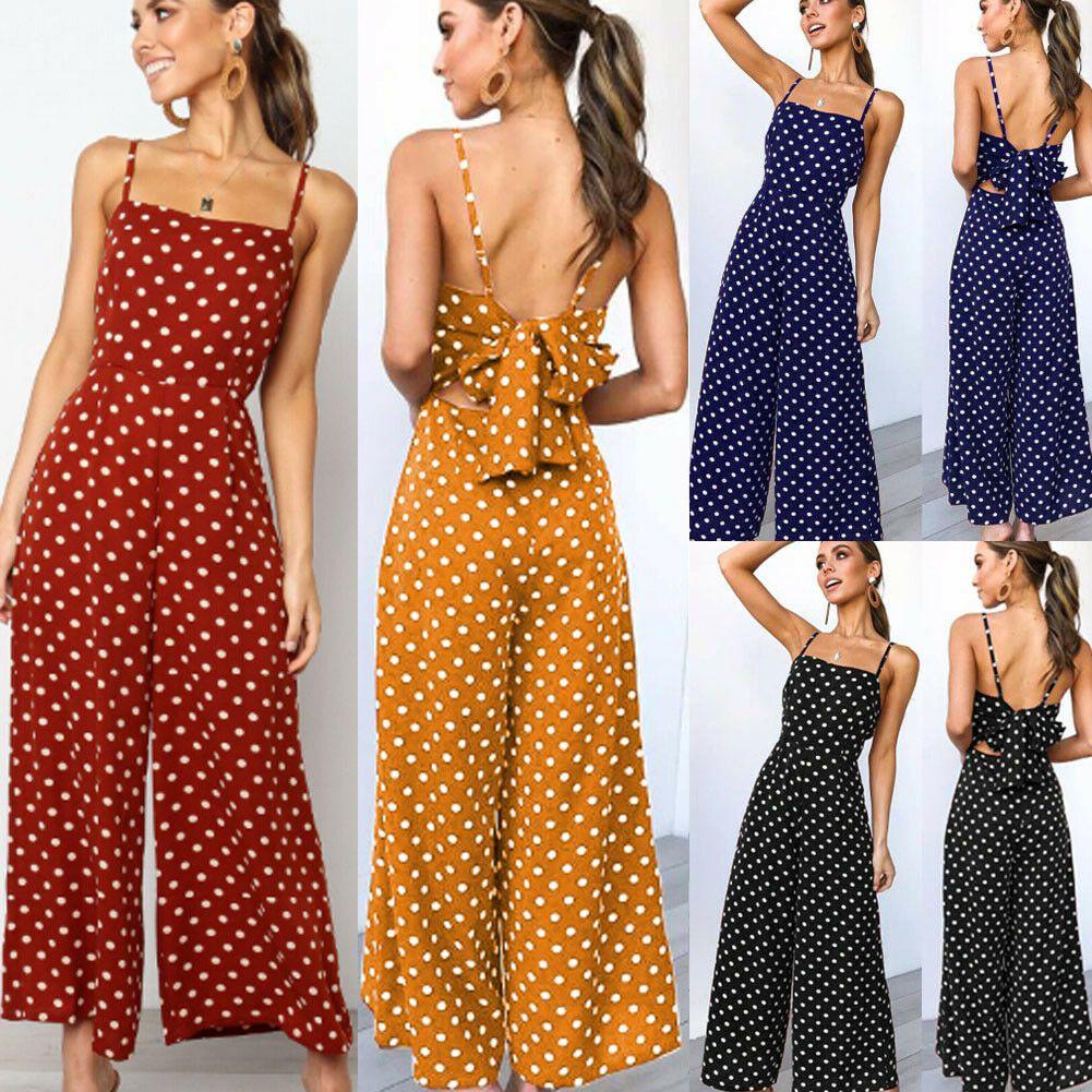 Elegant Womens Polka Dot Jumpsuit With Sleeveless And Wide Leg Pants Backless Design
