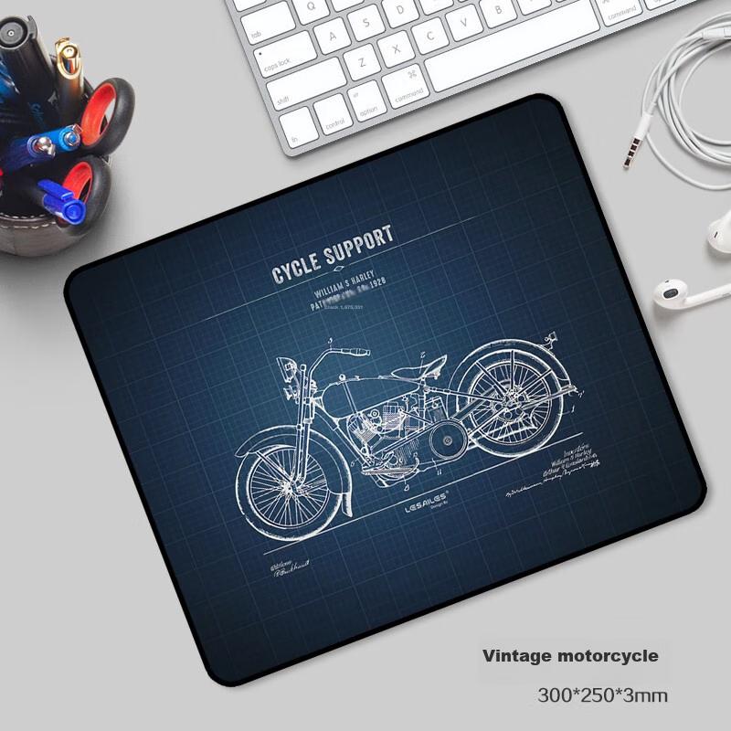 Mauspad, Einfarbige Spezielle Kleine Computertischmatte, Glatte Gewebte Kante mit Verdickter Anti-Rutsch-Basis, Vintage-Motorrad-Design, 300x250x3mm