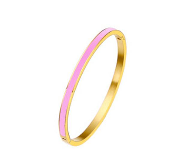 Kvinners 4 mm Gull Emalje Titanstål Armbånd med Spenne