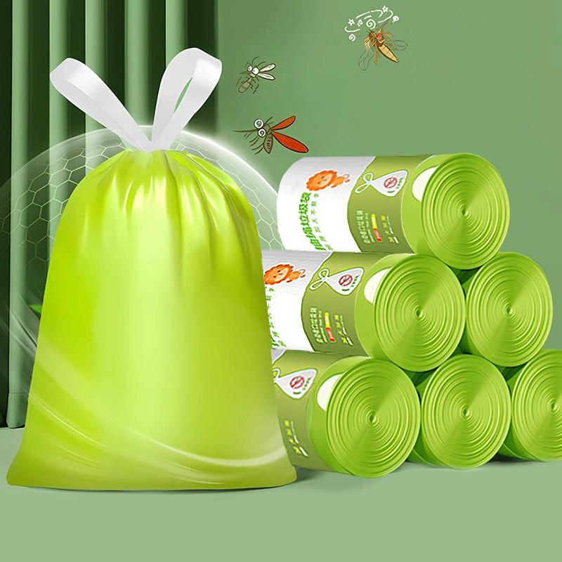 Tear Free Drawstring Garbage Bag, Kitchen Bathroom Storage Garbage Cleaning Bag, Mugwort Garbage Bag Anti-Mosquito And Anti-Odor