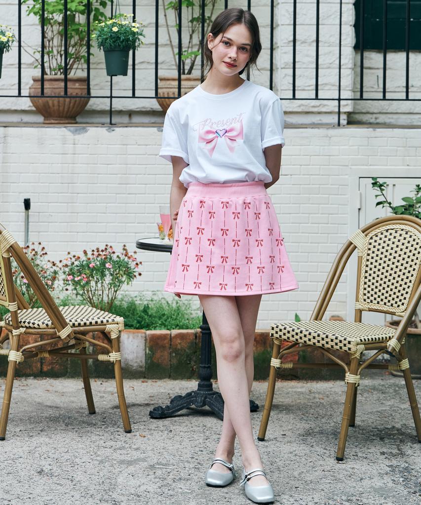 Metapeo Met Ribbon Print Skirt Pants Pink