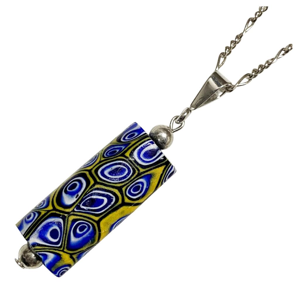 Venetian Lampwork Bead Antique Beads SILVER925 Pendant Necklace Millefiori Venetian Trade Beads Figaro Chain Necklace 55cm Antiquebeads Handmade