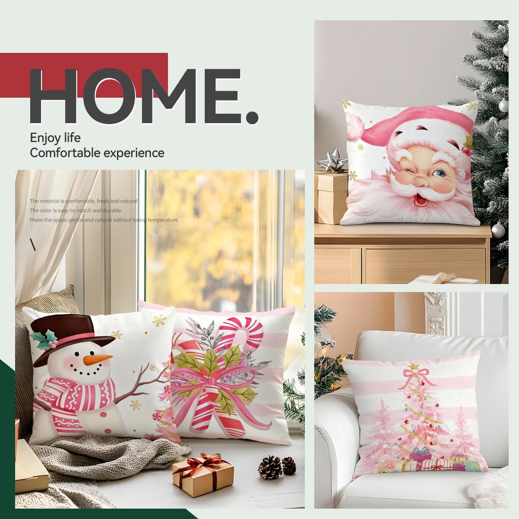 45X45Cm Pink Christmas Theme Pillowcase Bedroom Sofa Cushion Cover 100% Polyester Living Room Cushion Pillowcase Home Decor