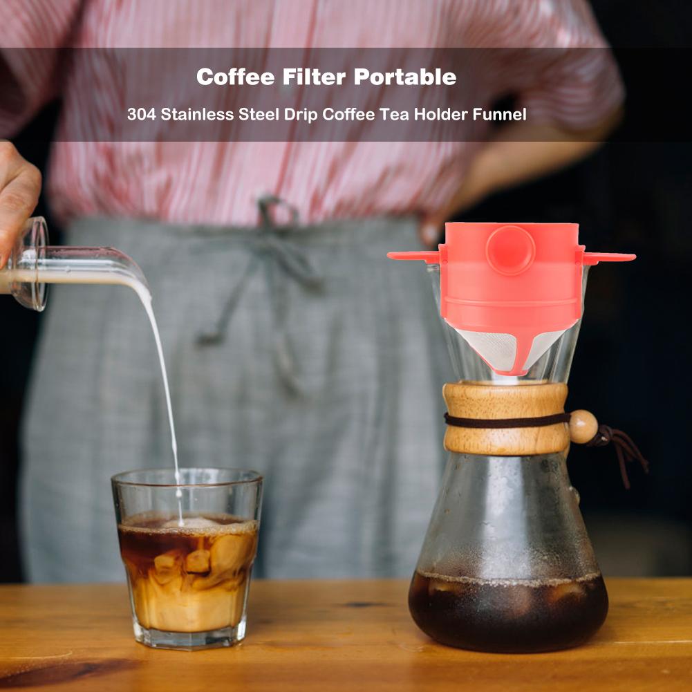 Foldable Coffee Filter Portable Pour Over Coffee Maker Stainless Steel Reusable Coffee Funnel Dripper Paperless Pour Over Holder