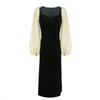 Hepburn Style Small Black Dress Women's Autumn and Winter French Retro Lantern Sleeves Medium Long High Waist and Thin Square Neck Velvet Dress