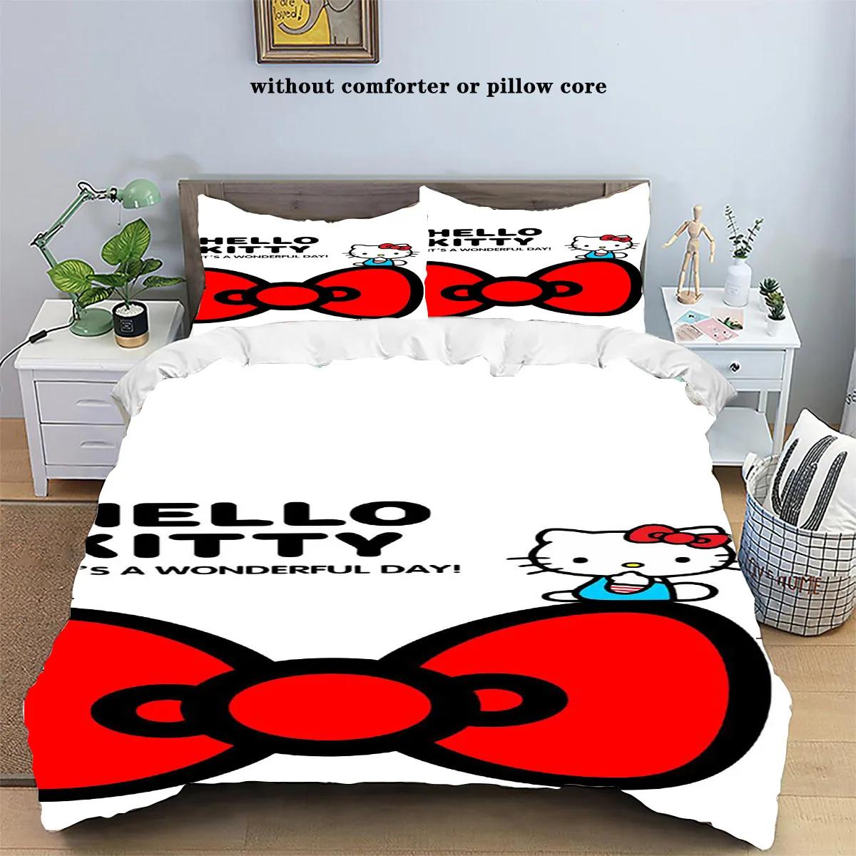 

Постельное белье Hello Kitty Мягкие комплекты Sanrio Пододеяльник Покрывало Наволочка Наборы из 2-3 предметов Домашний декор EU Single 135x200cm