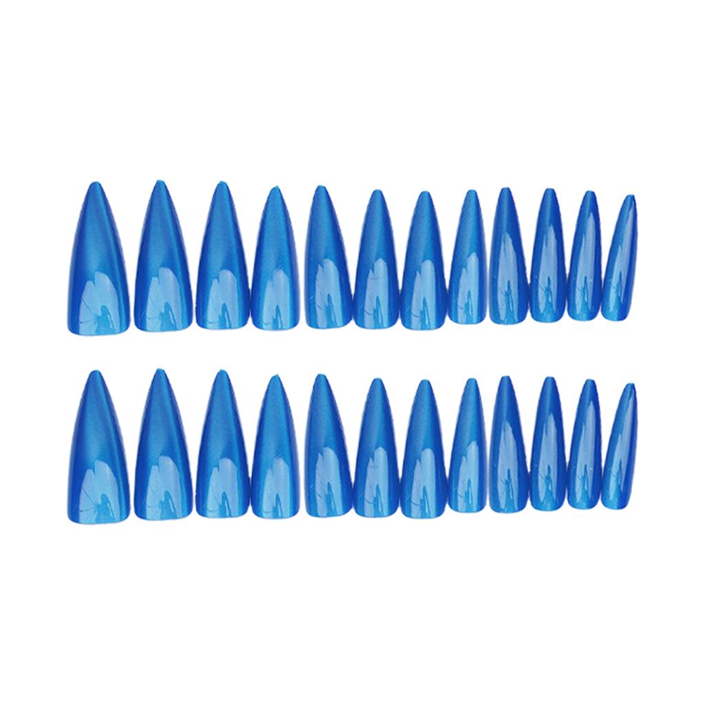 24pcs Women Full Cover Artificial Nail Cat Eye Dark Blue Press on Nails for DIY At-Home Manicure Kit