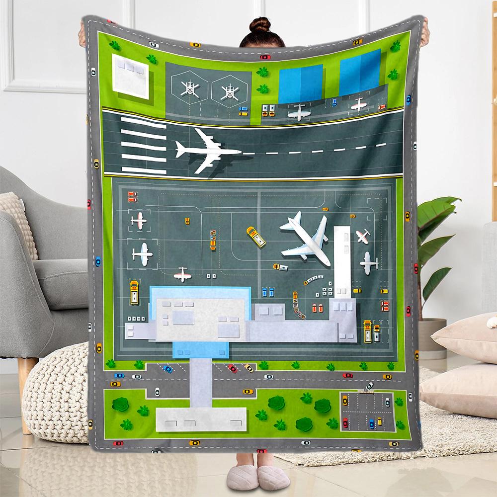 Airport Runway Design Flannel Blanket - Soft and Suitable for Sofas, Beds, Offices, Travel, All Seasons, and The Best Gift for The Holidays.