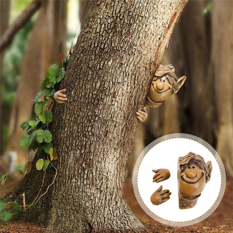 Elf Peeking Tree Hugger Garden Ornament Cheeky Gnome Peeker Branch Decor Novelty