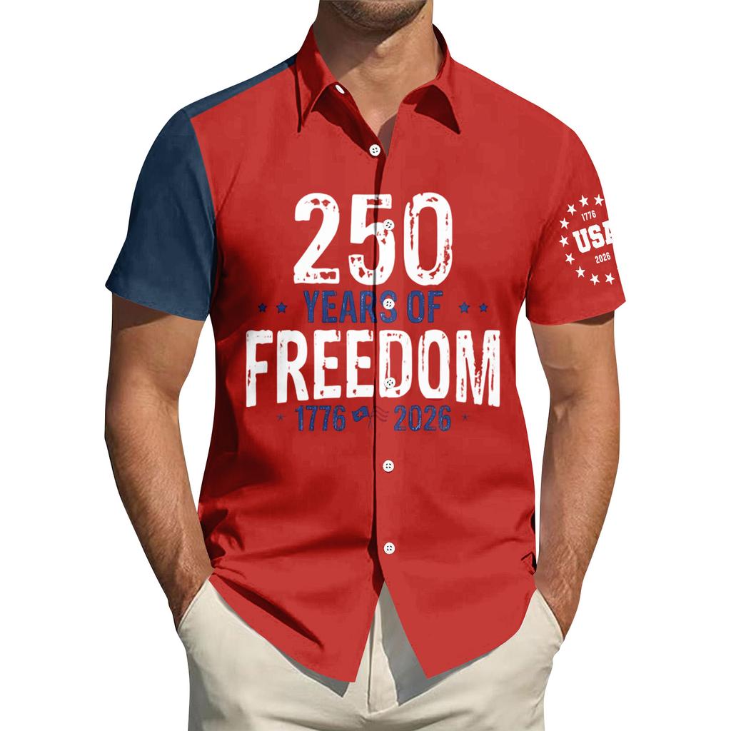 Men's Independence Day Printed Collared Top Men's Casual Sports Short-Sleeve Shirt