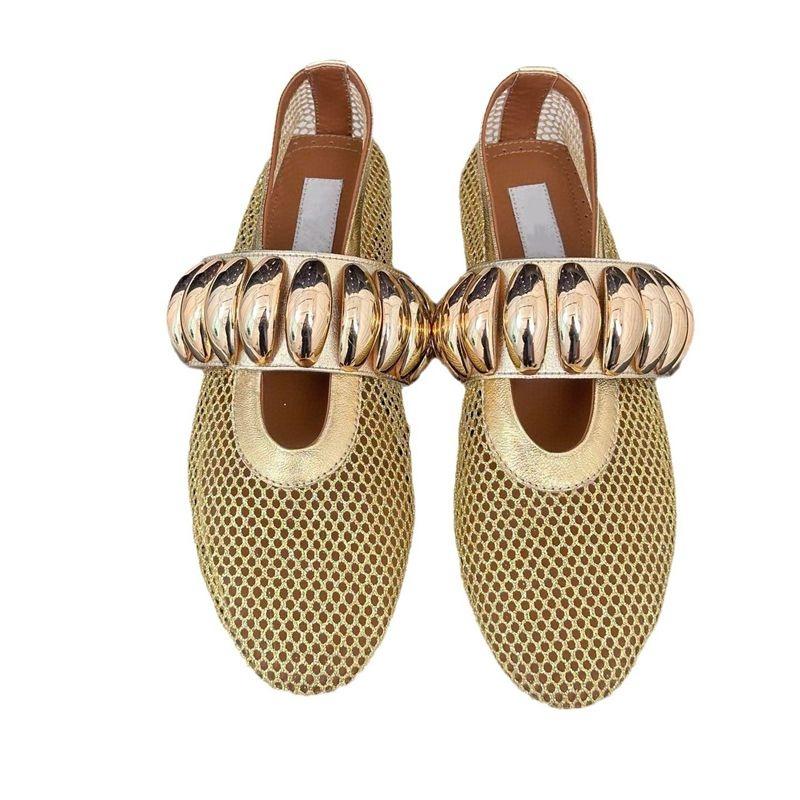Mesh Mary Jane Single Shoes Women's Fashionable Metal Buckle Flat Comfortable Ballet Dancing Shoes