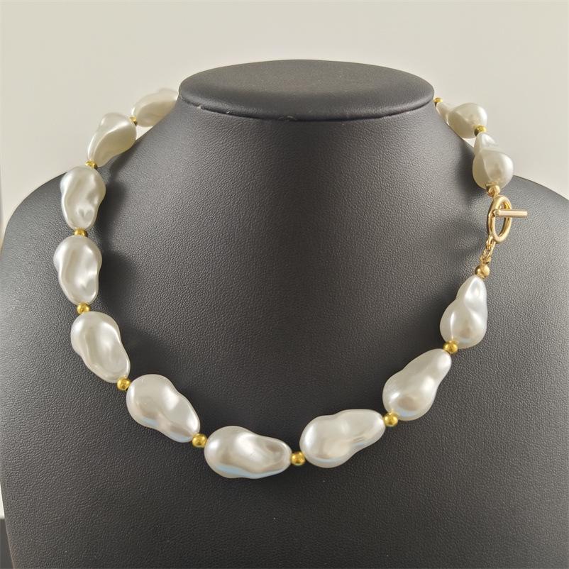 Versatile French-Style Choker: Irregular Pearl Necklace with OT Buckle for Women