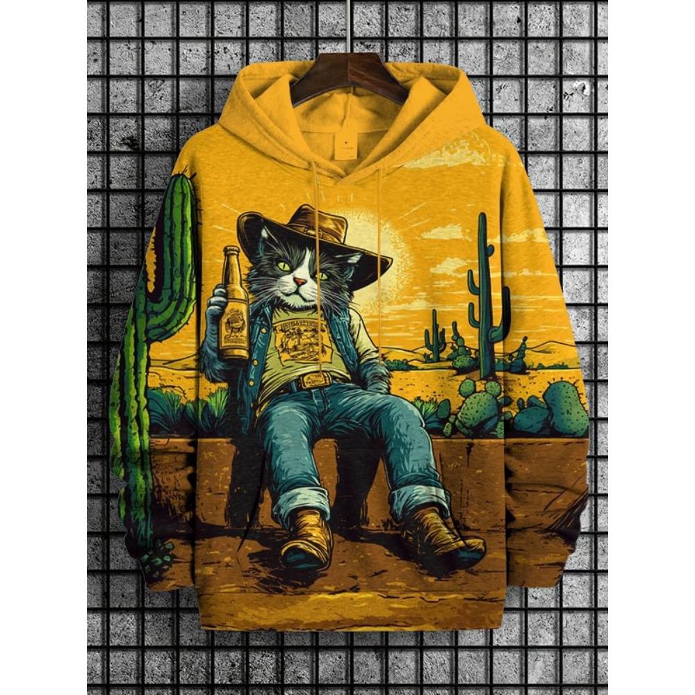 2026 Men's Hoodies Funny Cat Dinosaur UFO Art 3D Printed Cartoon Sweatshirt Men Women Tracksuit Oversized Casual Street Y2k Coat