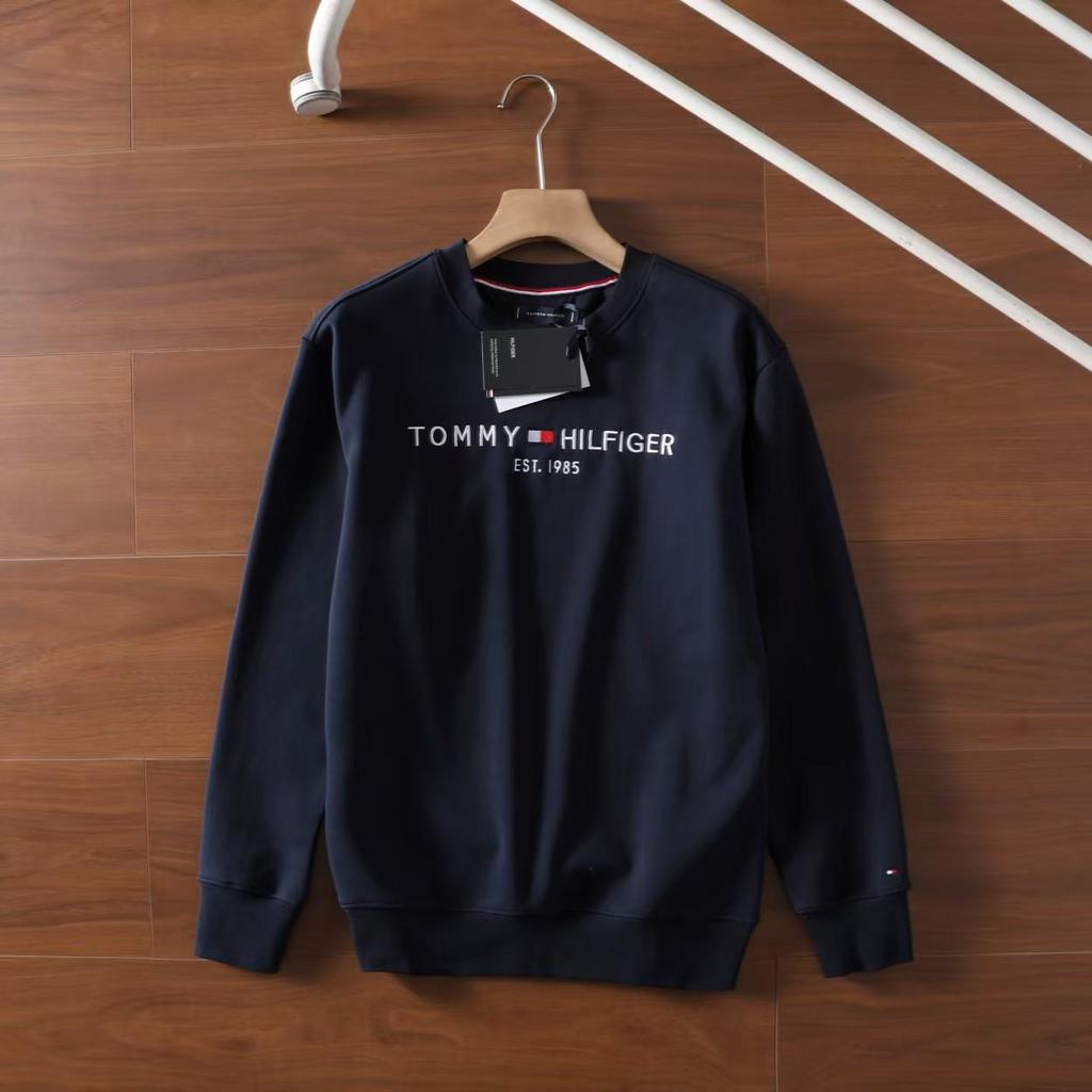 Tommy Tommy Herren Stickerei Buchstaben Fleecegefüttert Winter Sweatshirt, Langarm, Rundhalsausschnitt
