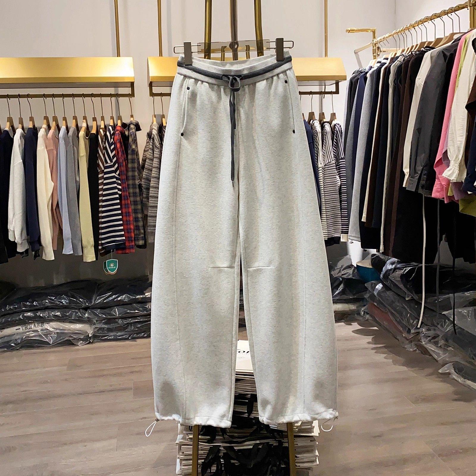 Women s Color-Block High-Waisted Patchwork Sweatpants - 2026 Winter Plus Velvet Loose Fit White-Gray (Spring/Autumn)