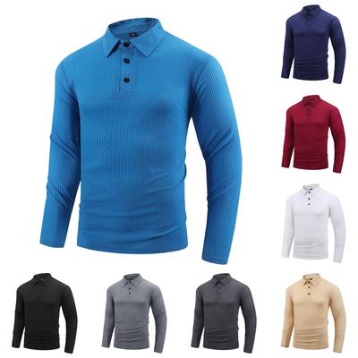 Spring Autumn Men's Stretch Long Sleeve T Shirt Lapel Casual Solid Color Buttons Polo Shirts Men Sportswear Tops