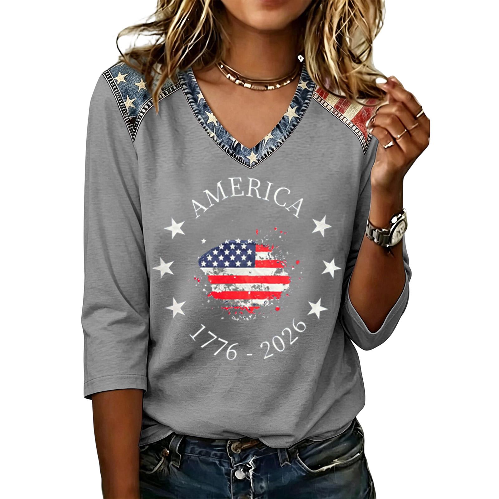 

Long Sleeve Shirts for Women Womens Long Sleeve Tops Long Sleeve Tops for Women Womens Long Sleeve T Shirts Flag Print V Neck Tee XL