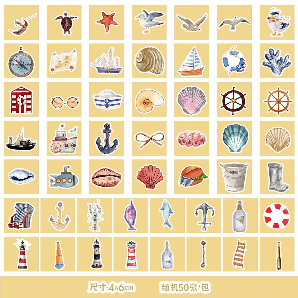 50/100 Sheets of Marine Series Stickers Mobile Phone Water Cup Waterproof Decorative Stickers Children's Hand Account DIY Stickers
