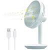 Portable Table Fan Light Blue 2400 mAh for Office - E.F.CONNECTION - 4 Speed - USB Battery