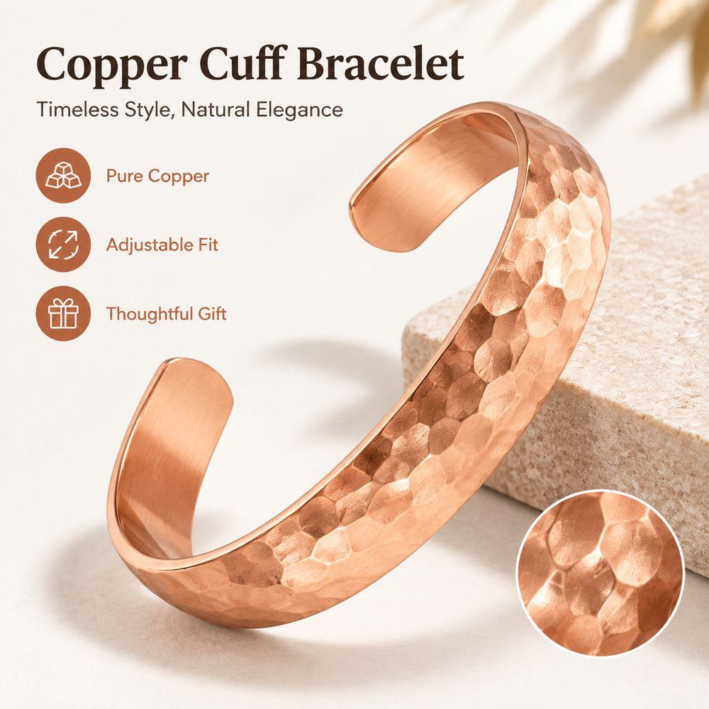 Pure Copper Cuff Bracelet Adjustable Copper Cuff Bracelet Durable Copper Bangle for Men and Women