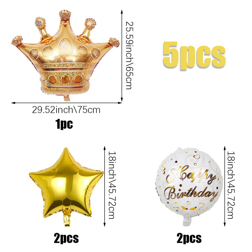5pcs Crown Theme PE Decorative Balloon Set, Crown Shape Balloon, Happy Birthday Aluminum Foil Balloon Party Supplies