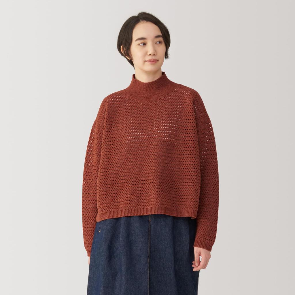 MUJI Women's Wool Blend Knit Mesh Pullover, BG1R2A4A, Smoky Orange, Size M