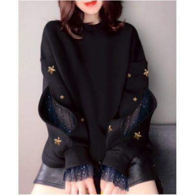 Damen Herbst Spleißen Casual Loch Rundhals Lose Sweatshirt Temperament Casual Tops